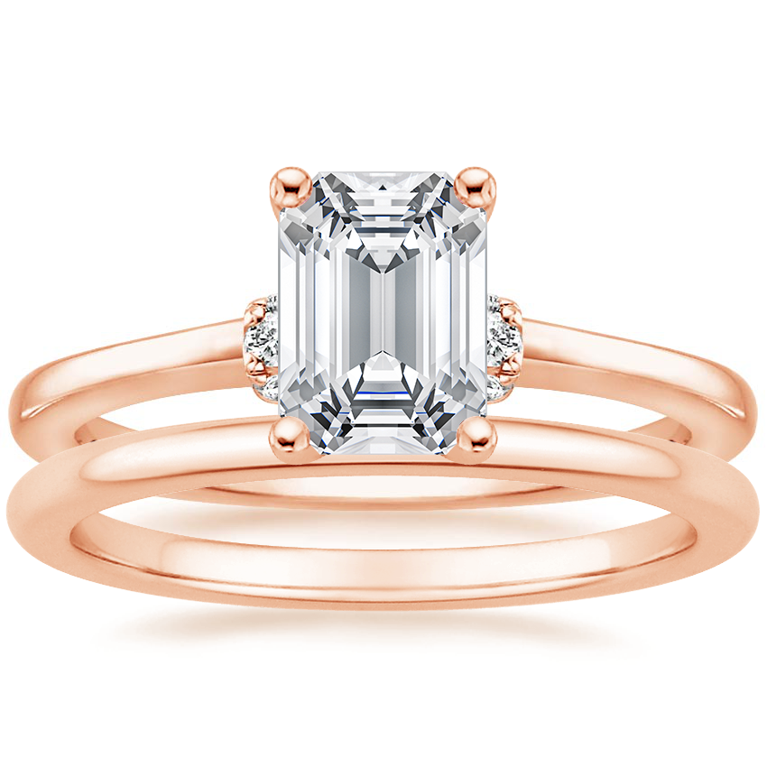 14K Rose Gold Leighton Diamond Ring with Petite Comfort Fit Wedding Ring