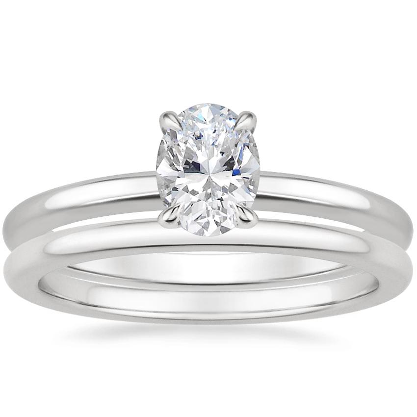 18K White Gold Elodie Ring with Petite Comfort Fit Wedding Ring