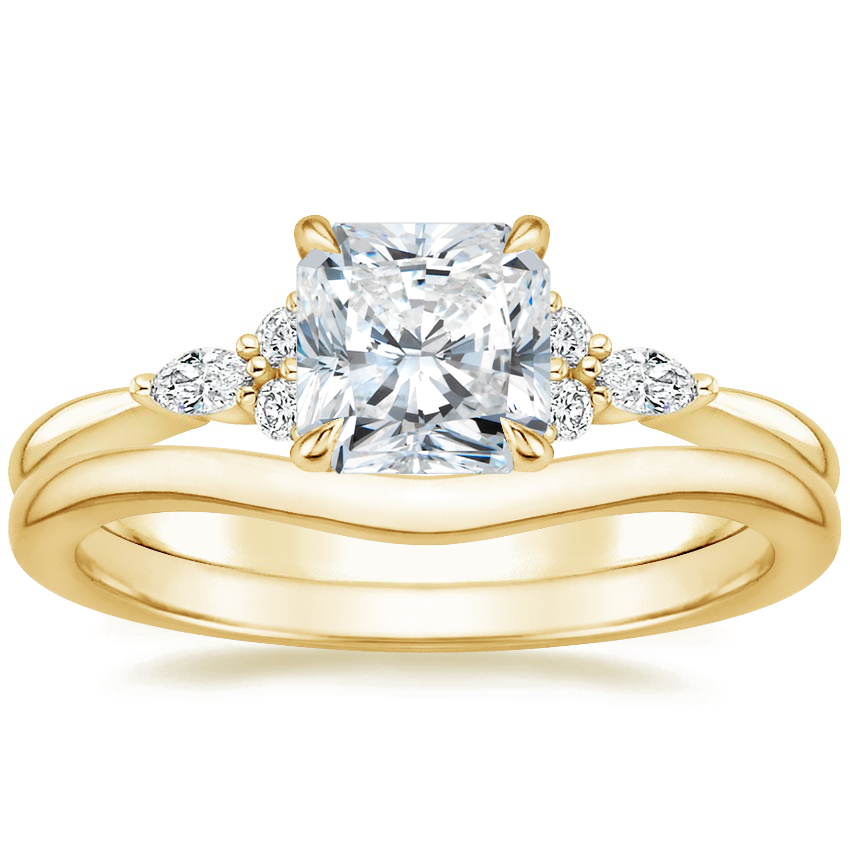 18K Yellow Gold Nadia Diamond Ring with Petite Curved Wedding Ring