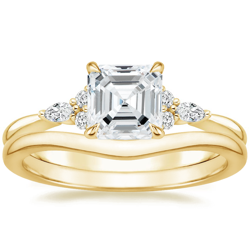 18K Yellow Gold Nadia Diamond Ring with Petite Curved Wedding Ring