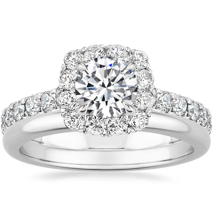 Platinum Estelle Diamond Ring (3/4 ct. tw.) with 2mm Comfort Fit Wedding Ring