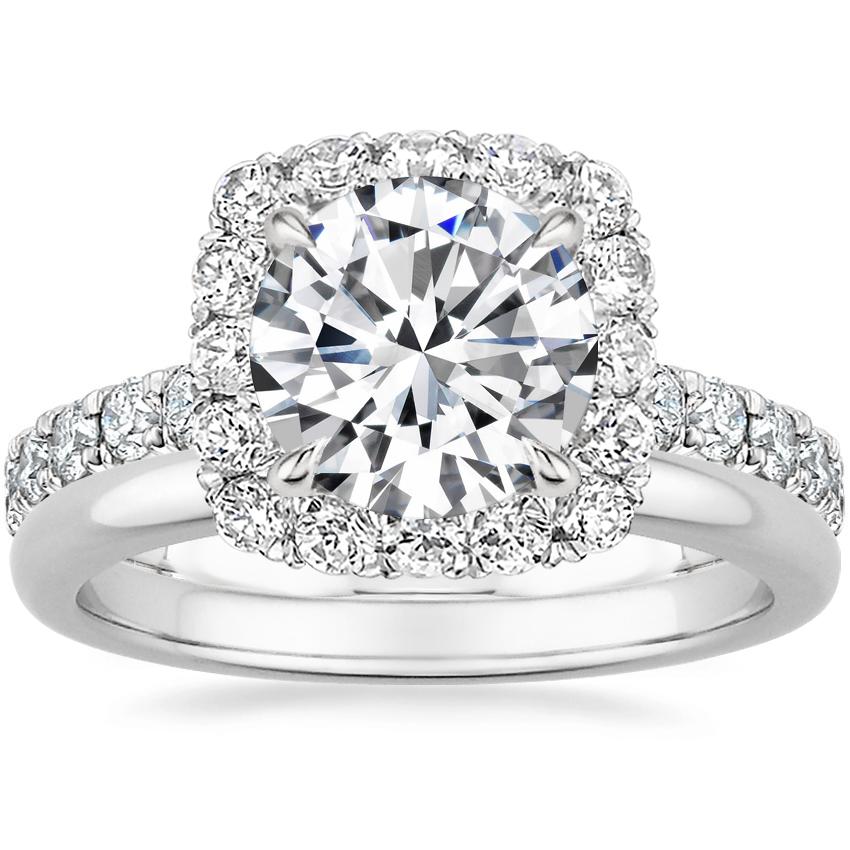 Platinum Estelle Diamond Ring (3/4 ct. tw.) with 2mm Comfort Fit Wedding Ring