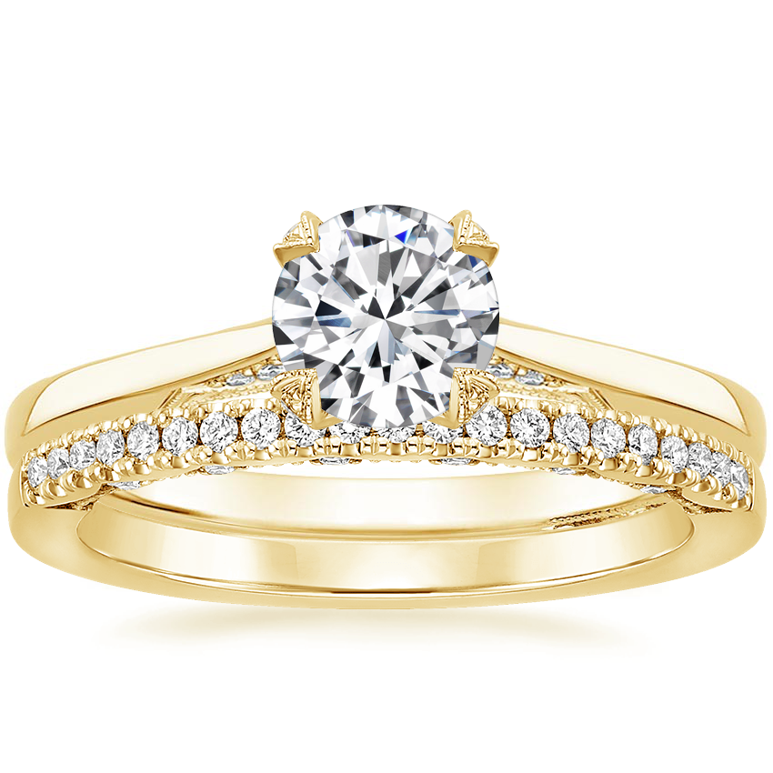 18K Yellow Gold Simply Tacori Diamond Ring (1/8 ct. tw.) with Tacori Coastal Crescent Diamond Ring (1/5 ct. tw.)