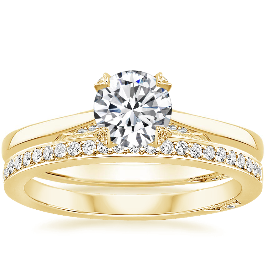 18K Yellow Gold Simply Tacori Diamond Ring (1/8 ct. tw.) with Tacori Dantela Diamond Ring (1/8 ct. tw.)