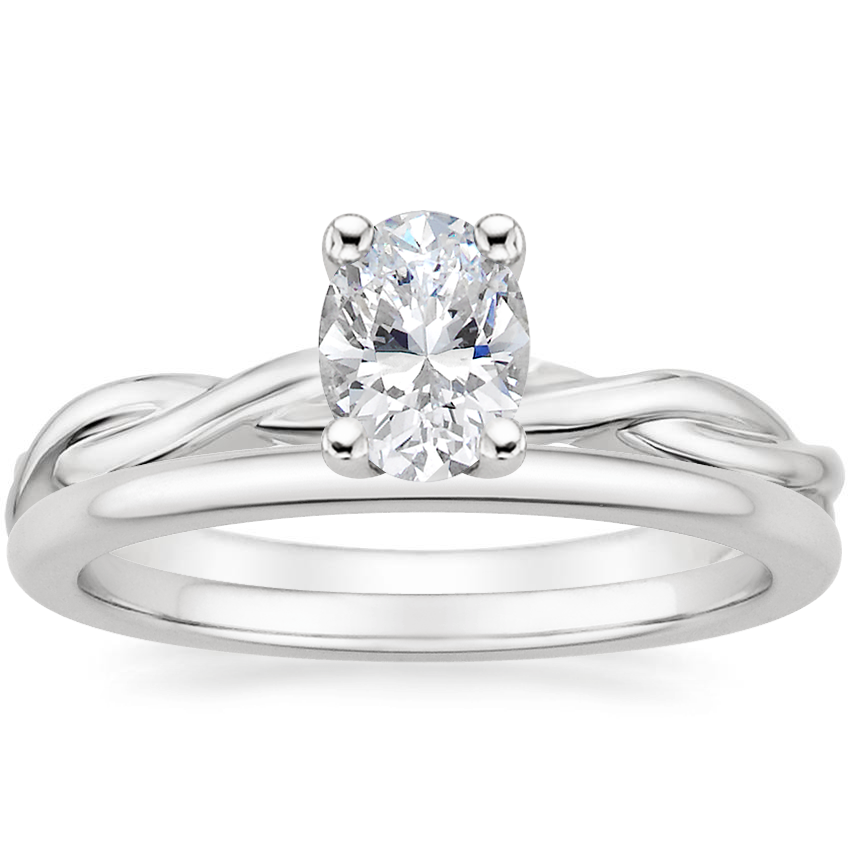 14K White Gold Twisted Vine Ring with Petite Comfort Fit Wedding Ring