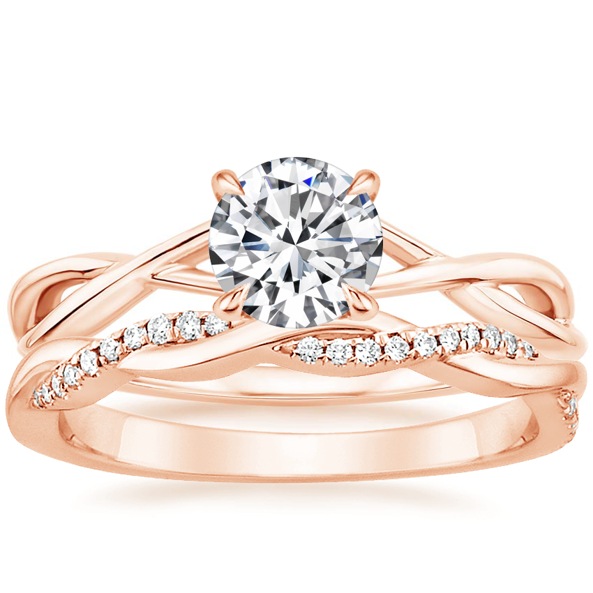 14K Rose Gold Alya Ring with Petite Twisted Vine Diamond Ring (1/8 ct. tw.)