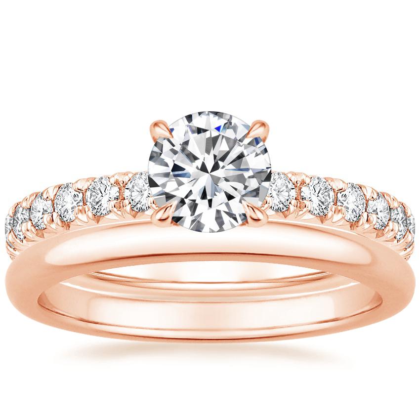 14K Rose Gold Olympia Diamond Ring with 2mm Comfort Fit Wedding Ring