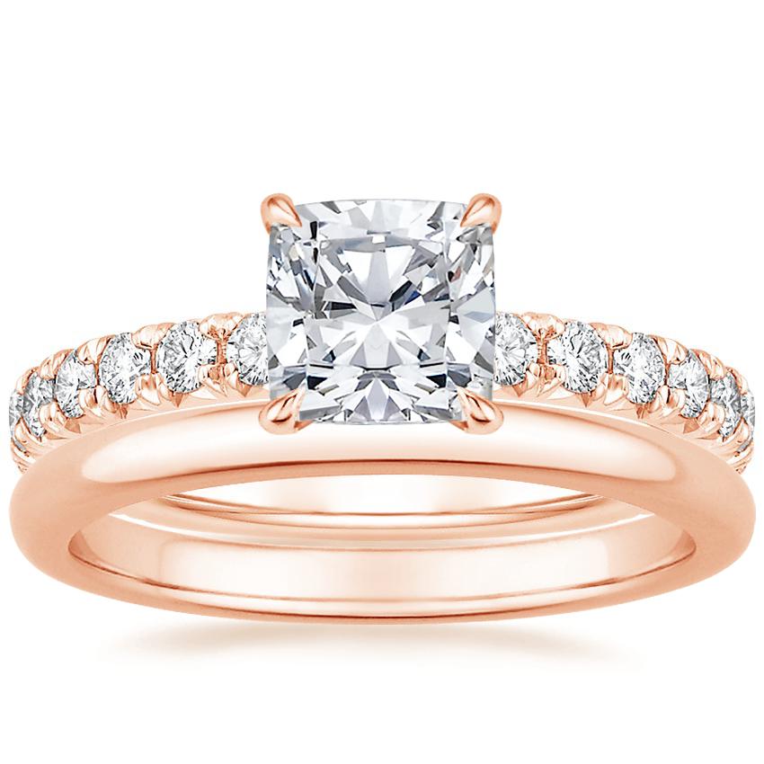 14K Rose Gold Olympia Diamond Ring with 2mm Comfort Fit Wedding Ring