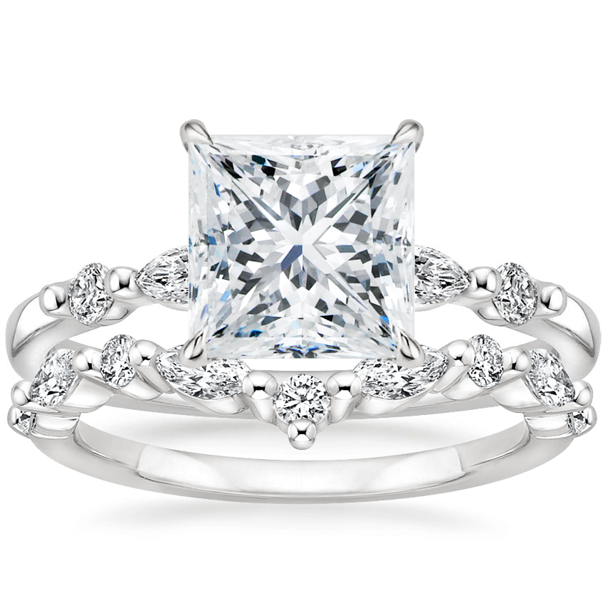 18K White Gold Petite Versailles Diamond Ring (1/6 ct. tw.) with Curved Versailles Diamond Ring