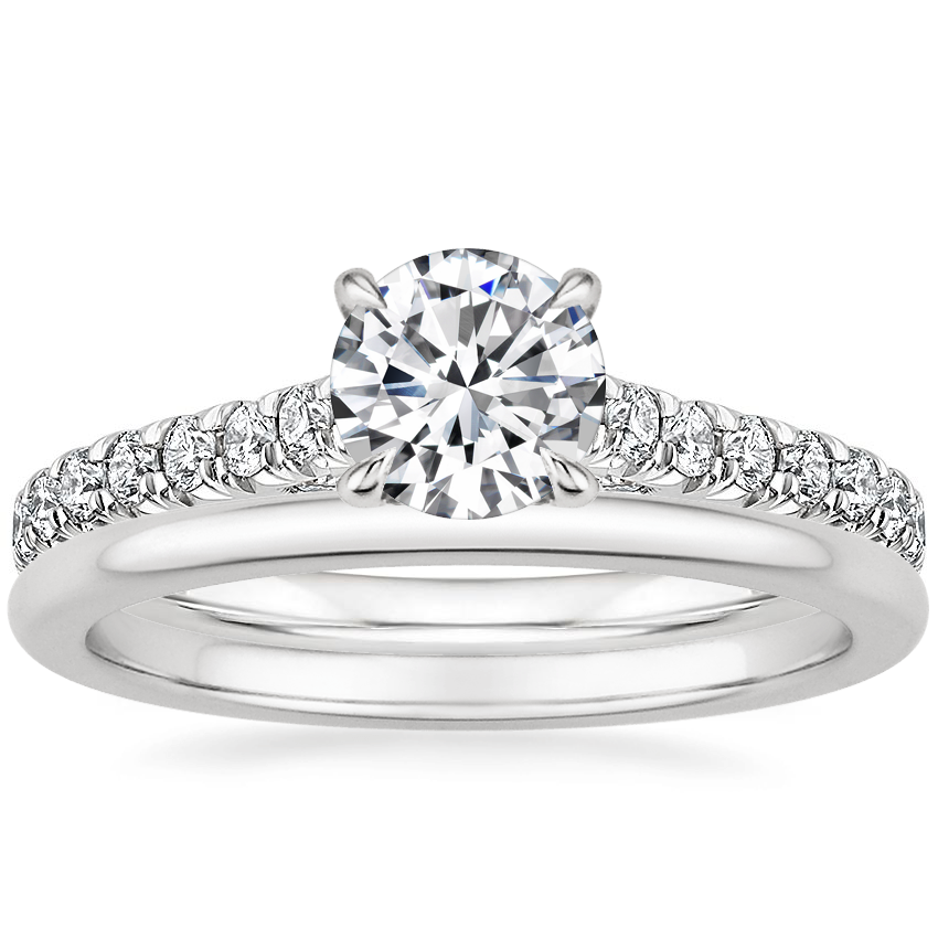 18K White Gold Chantal Diamond Ring with Petite Comfort Fit Wedding Ring