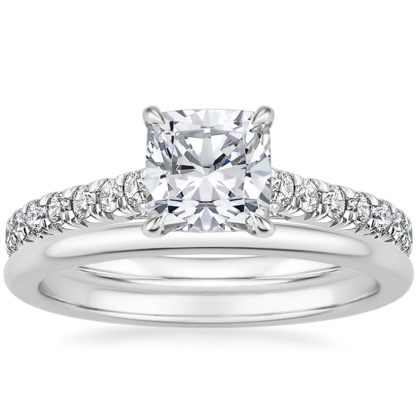 Platinum Chantal Diamond Ring with Petite Comfort Fit Wedding Ring