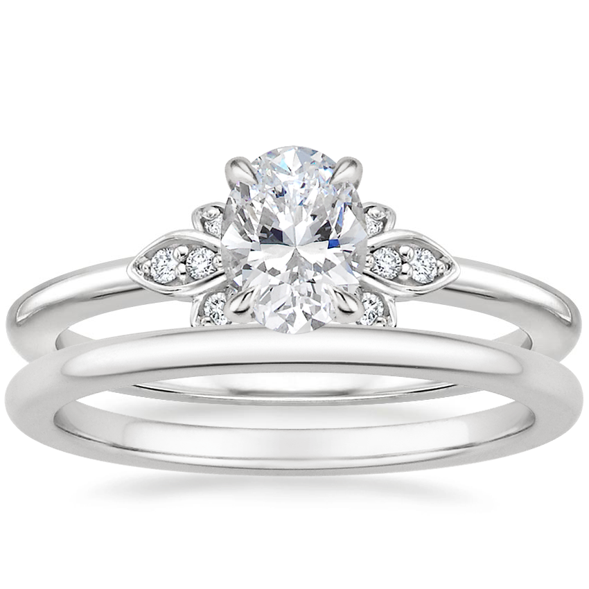 18K White Gold Fiorella Diamond Ring with Petite Comfort Fit Wedding Ring