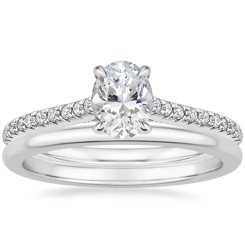 Platinum Amelia Diamond Ring (1/3 ct. tw.) with Petite Comfort Fit Wedding Ring