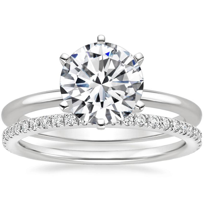 18K White Gold Six-Prong Petite Comfort Fit Ring with Luxe Ballad Diamond Ring (1/4 ct. tw.)