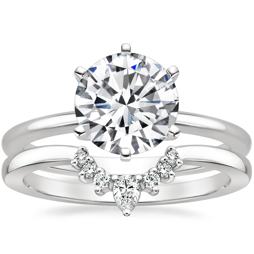 Platinum Six-Prong Petite Comfort Fit Ring with Lunette Diamond Ring
