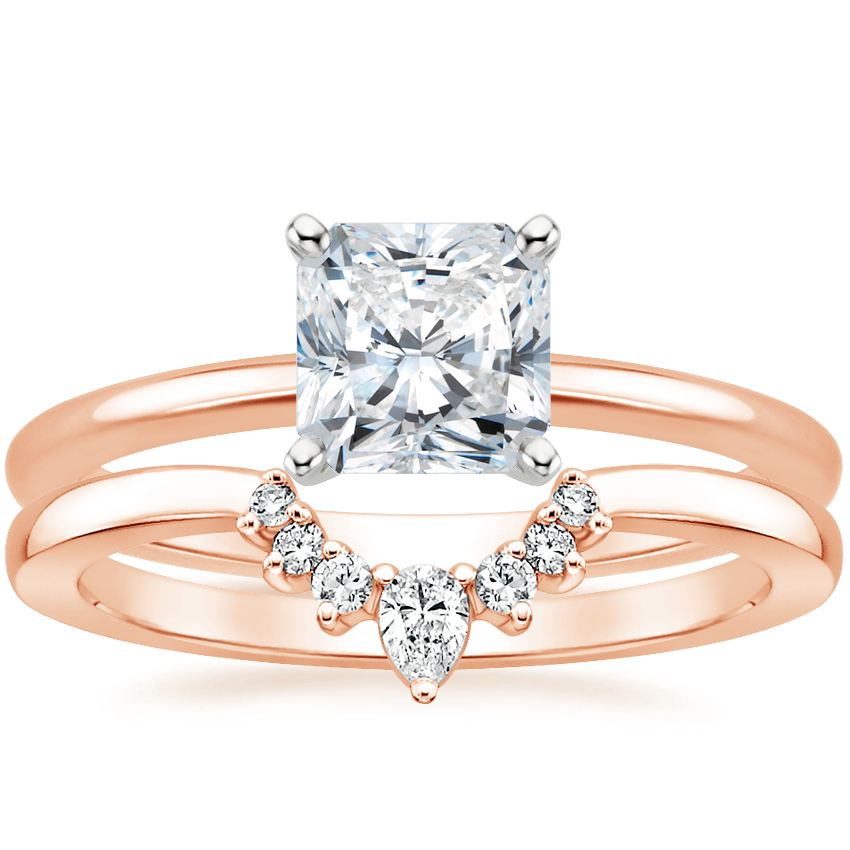 14K Rose Gold Four-Prong Petite Comfort Fit Ring with Lunette Diamond Ring