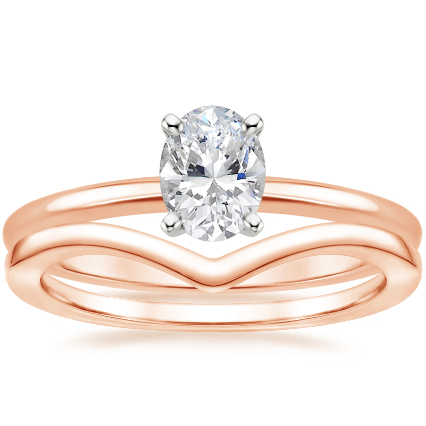 14K Rose Gold Four-Prong Petite Comfort Fit Ring with Chevron Ring