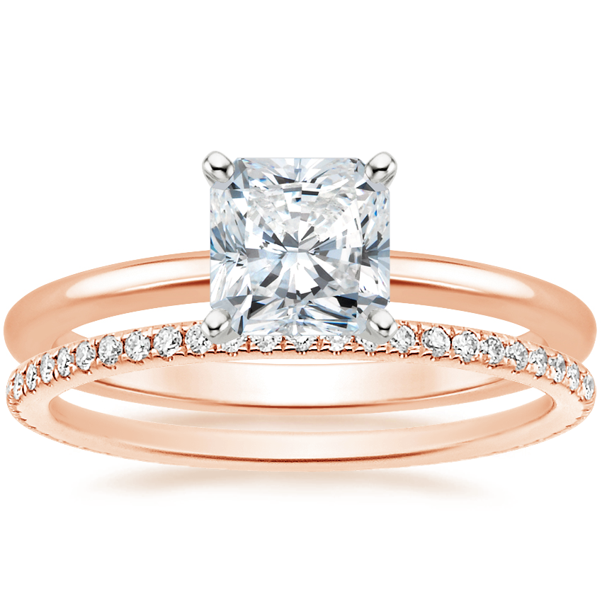 14K Rose Gold Four-Prong Petite Comfort Fit Ring with Whisper Eternity Diamond Ring