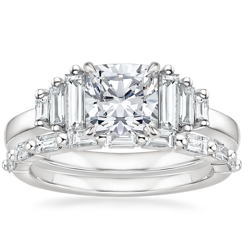 18K White Gold Faye Baguette Diamond Ring (1/2 ct. tw.) with Dominique Diamond Ring (1/3 ct. tw.)