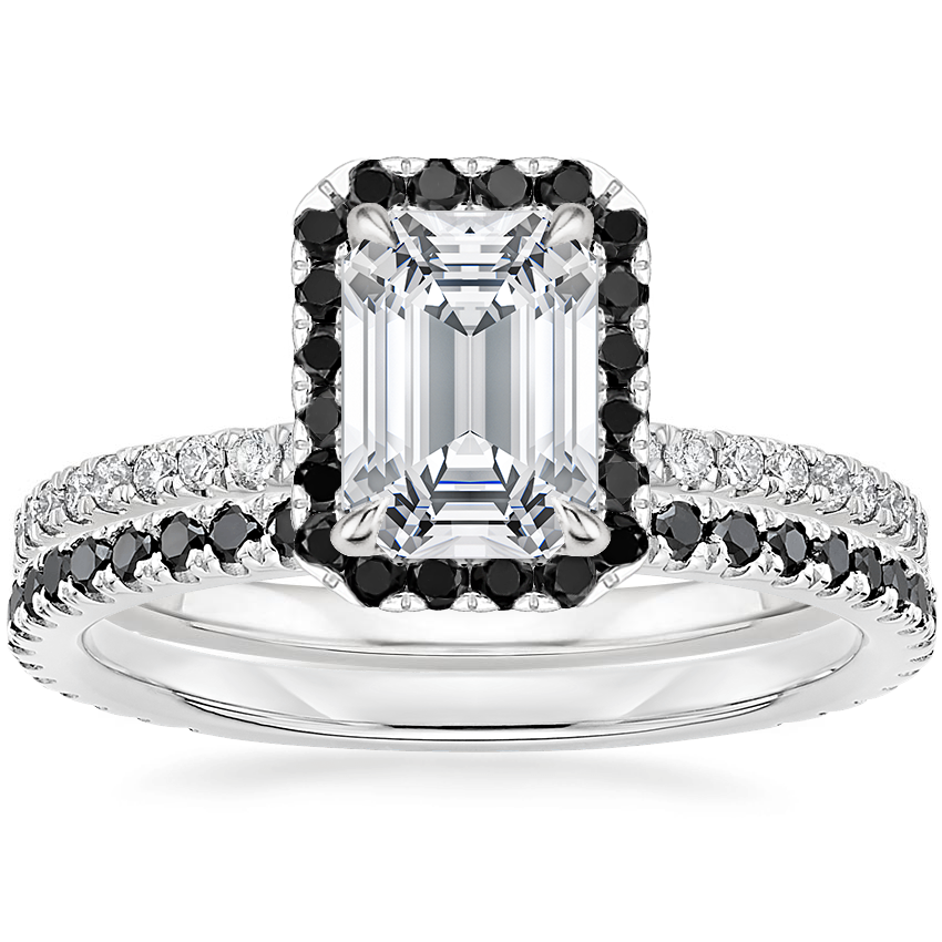 18K White Gold Waverly Diamond Ring with Black Diamond Accents with Luxe Ballad Black Diamond Ring