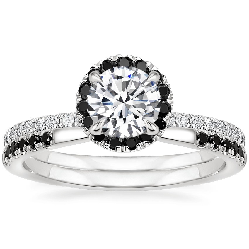 18K White Gold Waverly Diamond Ring with Black Diamond Accents with Irene Black Diamond Ring (1/3 ct. tw.)