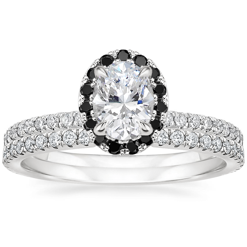 18K White Gold Waverly Diamond Ring with Black Diamond Accents with Luxe Sia Diamond Open Ring (1/5 ct. tw.)