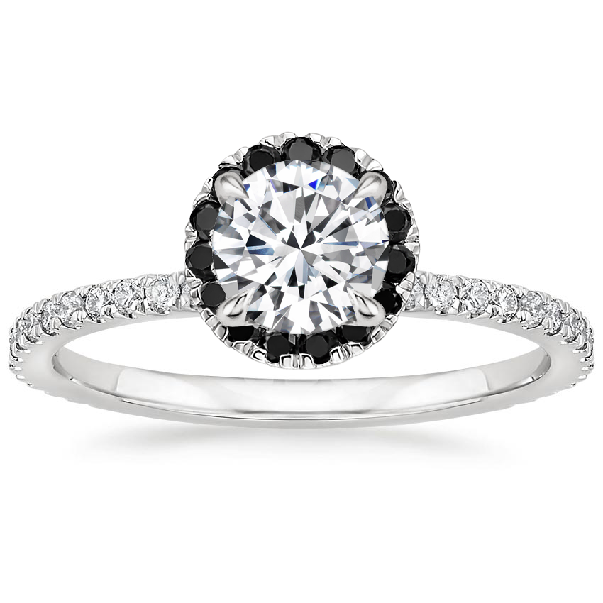 18K White Gold Waverly Diamond Ring with Black Diamond Accents, large top view