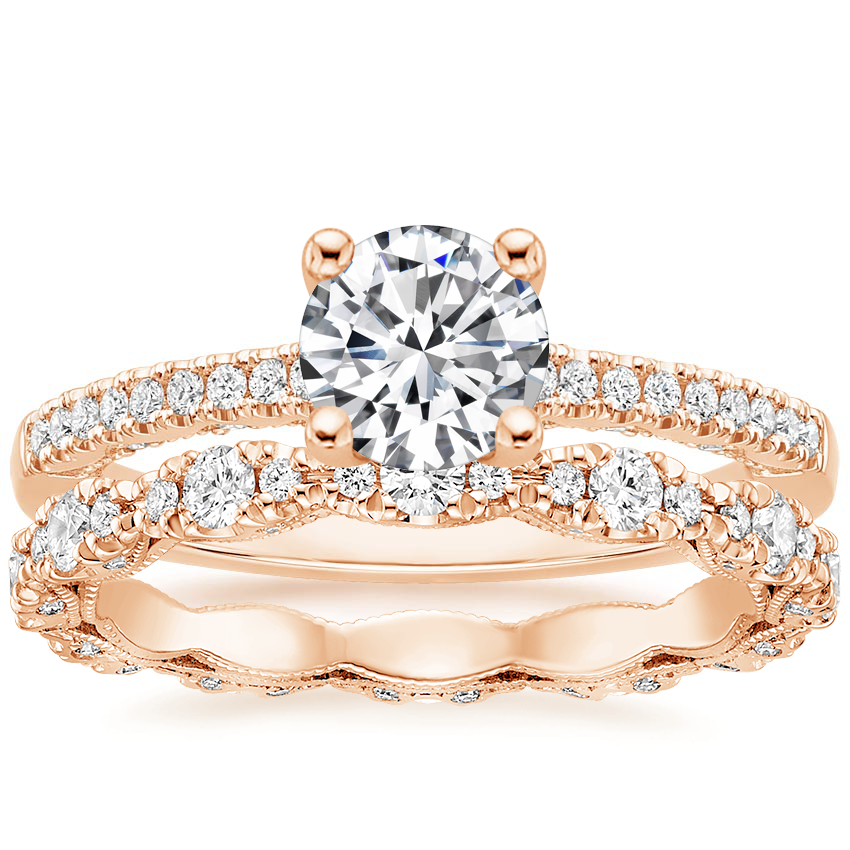 18K Rose Gold Tacori Coastal Crescent Pavé Diamond Ring with Tacori Petite Crescent Pavé Eternity Diamond Ring (5/8 ct. tw.)