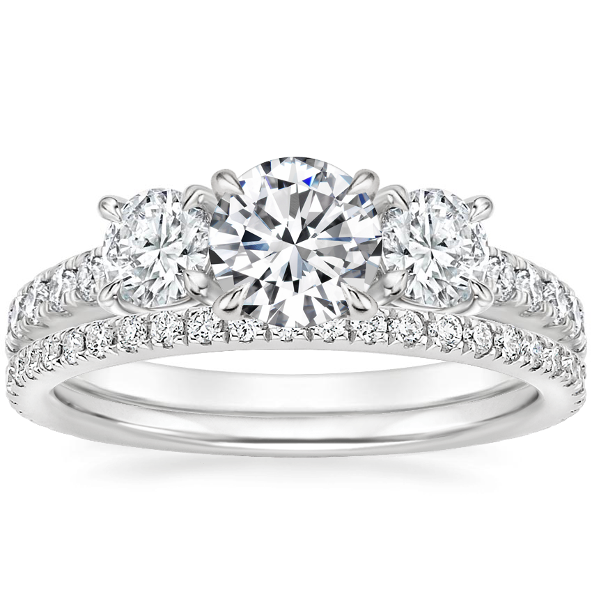 18K White Gold Constance Three Stone Diamond Ring (3/4 ct. tw.) with Luxe Ballad Diamond Ring (1/4 ct. tw.)