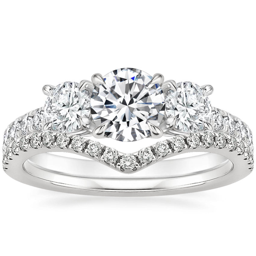 18K White Gold Constance Three Stone Diamond Ring (3/4 ct. tw.) with Flair Diamond Ring (1/6 ct. tw.)