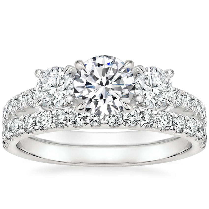 18K White Gold Constance Three Stone Diamond Ring (3/4 ct. tw.) with Constance Diamond Ring (1/3 ct. tw.)