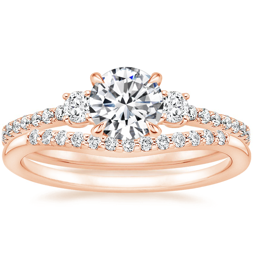14K Rose Gold Lyra Diamond Ring (1/4 ct. tw.) with Petite Curved Diamond Ring (1/10 ct. tw.)