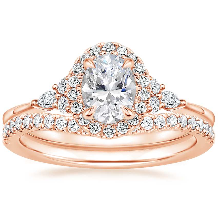 14K Rose Gold Nadia Halo Diamond Ring with Curved Ballad Diamond Ring (1/6 ct. tw.)