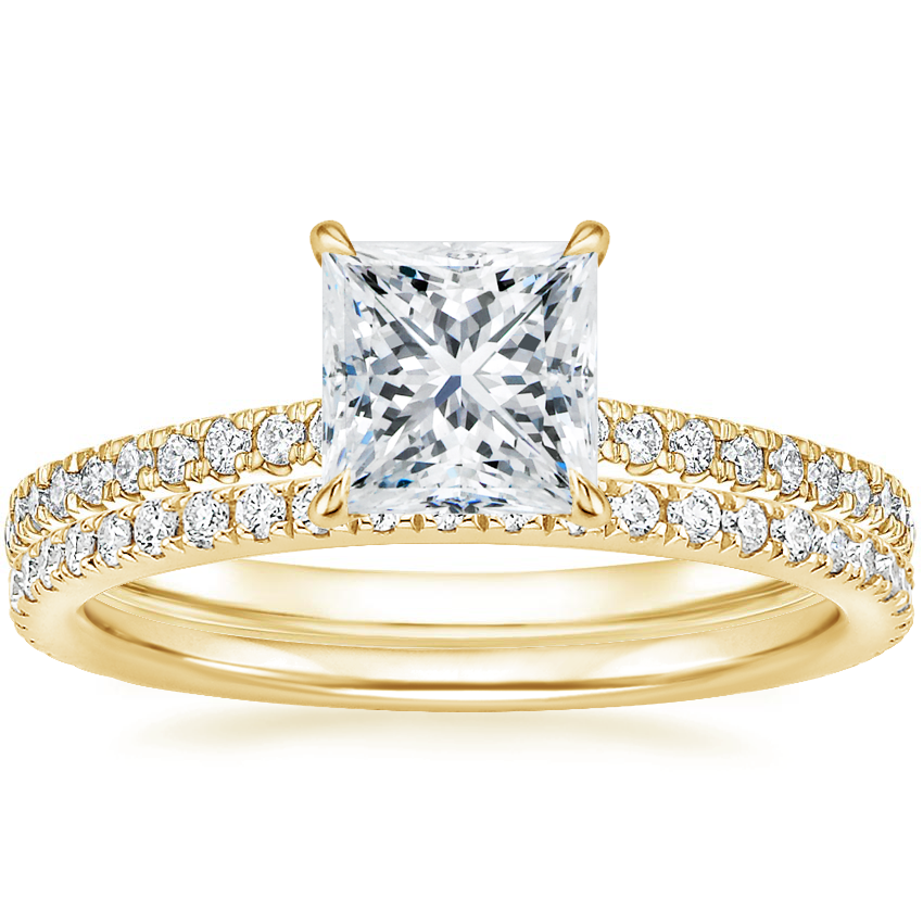 14K Yellow Gold Petite Demi Diamond Ring (1/5 ct. tw.) with Luxe Ballad Diamond Ring (1/4 ct. tw.)