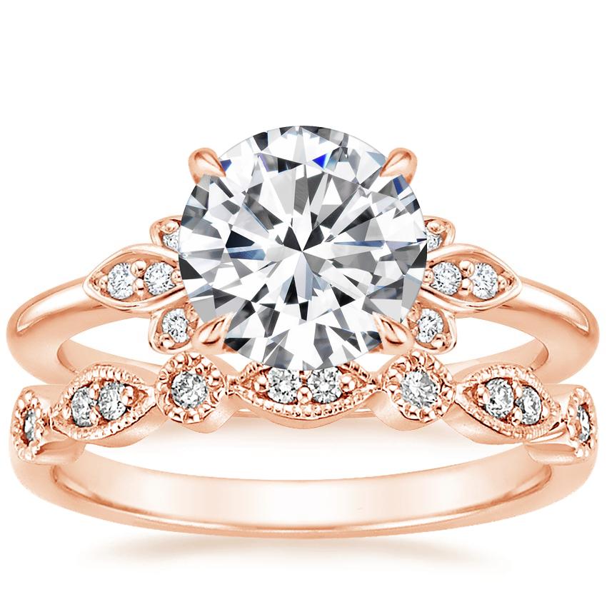 14K Rose Gold Fiorella Diamond Ring with Tiara Diamond Ring (1/10 ct ...