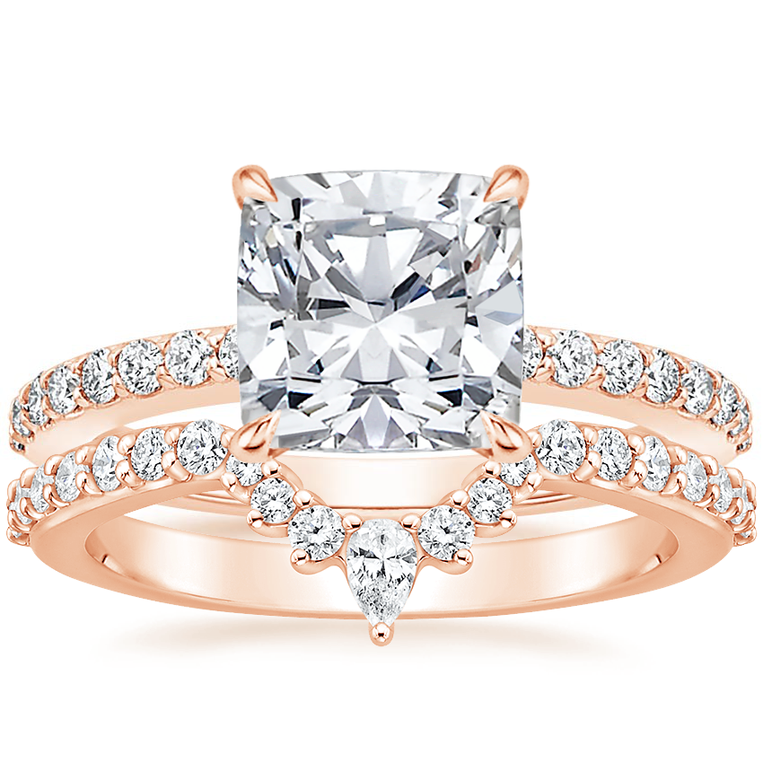 14K Rose Gold Luxe Elodie Diamond Ring (1/4 ct. tw.) with Luxe Lunette Diamond Ring (1/3 ct. tw.)