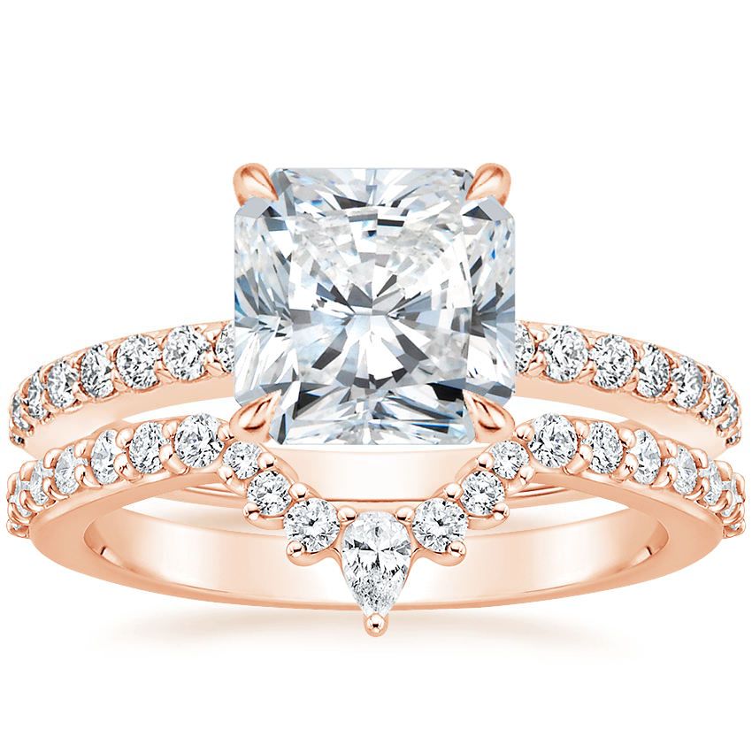 14K Rose Gold Luxe Elodie Diamond Ring (1/4 ct. tw.) with Luxe Lunette Diamond Ring (1/3 ct. tw.)