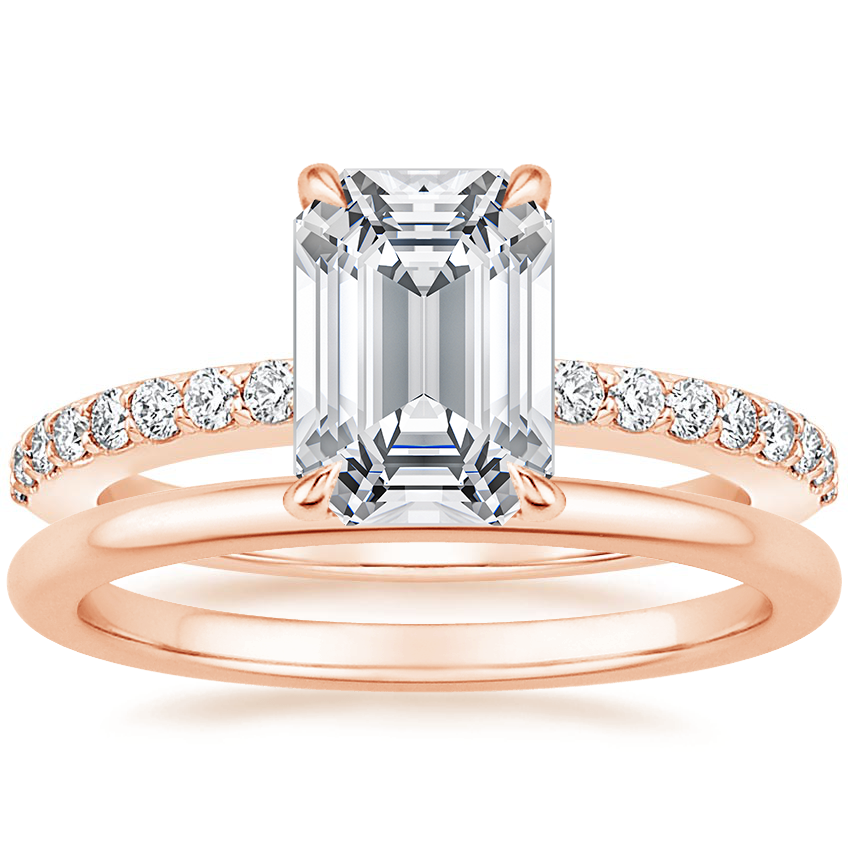 14K Rose Gold Luxe Elodie Diamond Ring (1/4 ct. tw.) with Petite Comfort Fit Wedding Ring