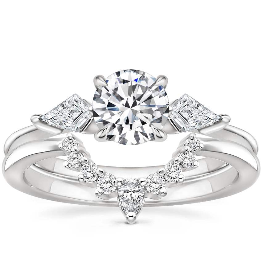 18K White Gold Luxe Cometa Diamond Ring (1/3 ct. tw.) with Elongated Lunette Diamond Ring (1/8 ct. tw.)