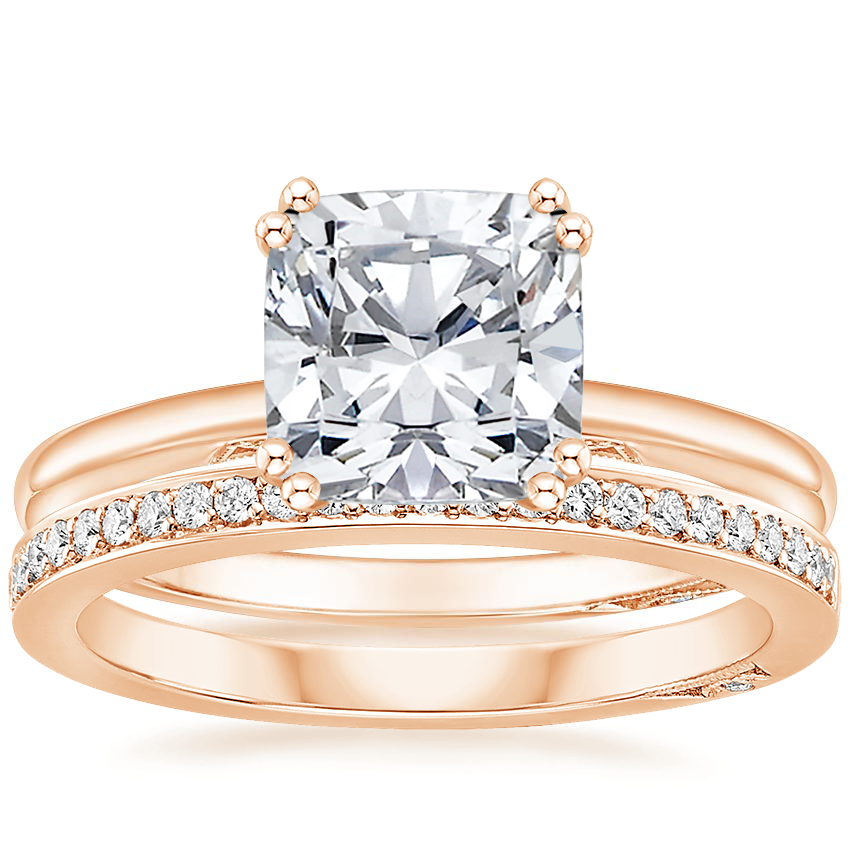 18K Rose Gold Simply Tacori Delicate Drape Diamond Ring with Tacori Dantela Diamond Ring (1/8 ct. tw.)