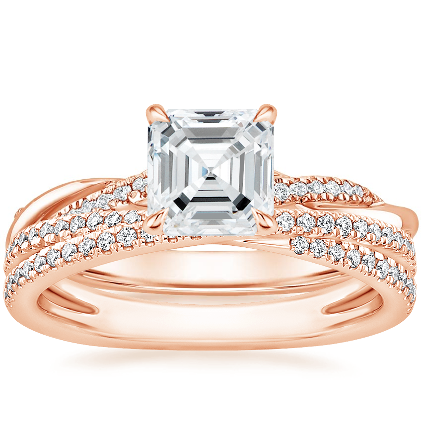 14K Rose Gold Petite Twisted Vine Hidden Halo Diamond Ring with Calypso Diamond Ring