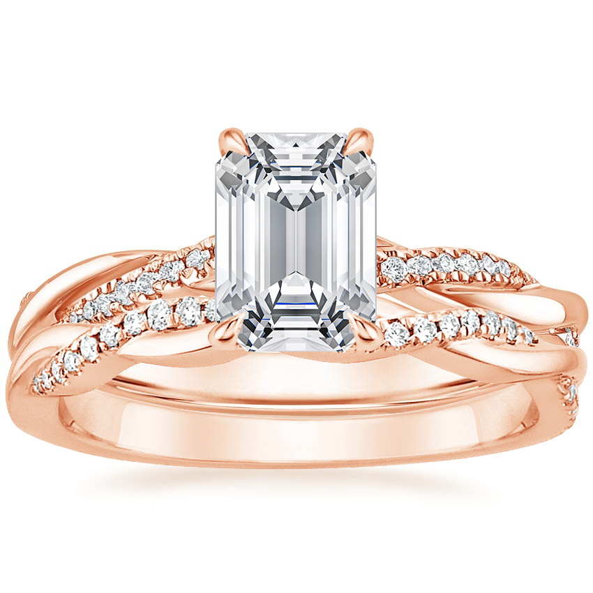 14K Rose Gold Petite Twisted Vine Hidden Halo Diamond Ring with Petite Twisted Vine Diamond Ring (1/8 ct. tw.)