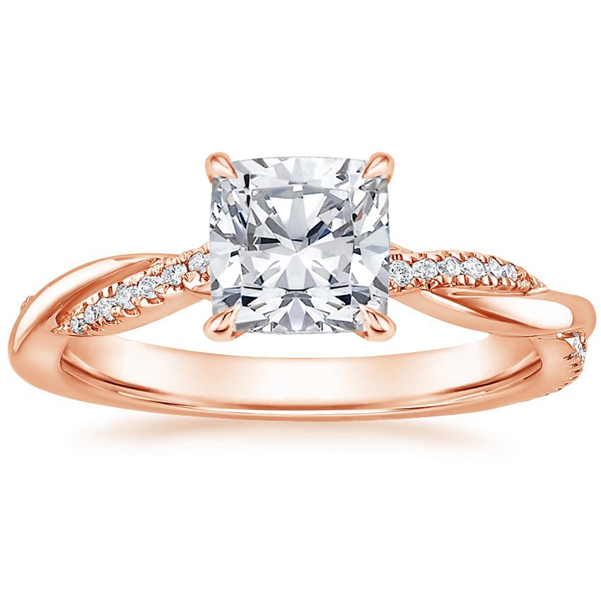 14K Rose Gold Petite Twisted Vine Hidden Halo Pavé Diamond Ring, large top view