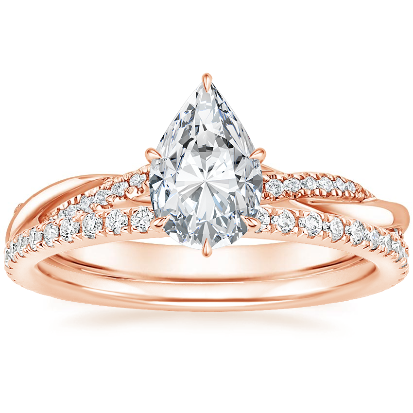 14K Rose Gold Petite Twisted Vine Hidden Halo Diamond Ring with Luxe Ballad Diamond Ring (1/4 ct. tw.)