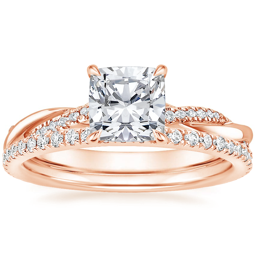 14K Rose Gold Petite Twisted Vine Hidden Halo Diamond Ring with Luxe Ballad Diamond Ring (1/4 ct. tw.)