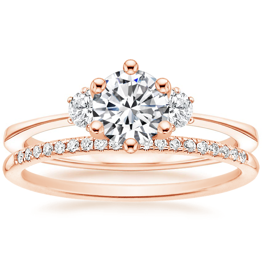 14K Rose Gold Tallula Three Stone Diamond Ring with Whisper Diamond Ring (1/10 ct. tw.)
