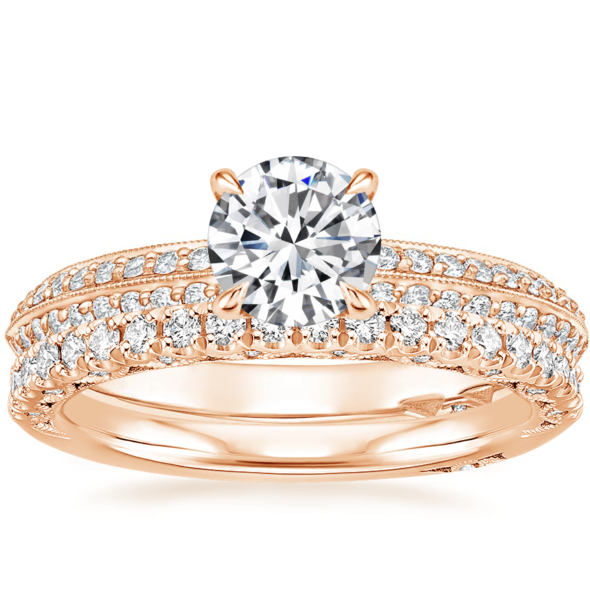 18K Rose Gold Tacori Sculpted Crescent Knife Edge Diamond Ring with Tacori Petite Crescent Diamond Ring (1/4 ct. tw.)