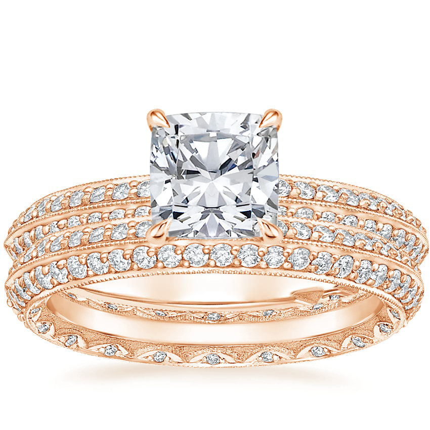 18K Rose Gold Tacori Sculpted Crescent Knife Edge Diamond Ring with Tacori Sculpted Crescent Knife Edge Eternity Diamond Ring (2/3 ct. tw.)