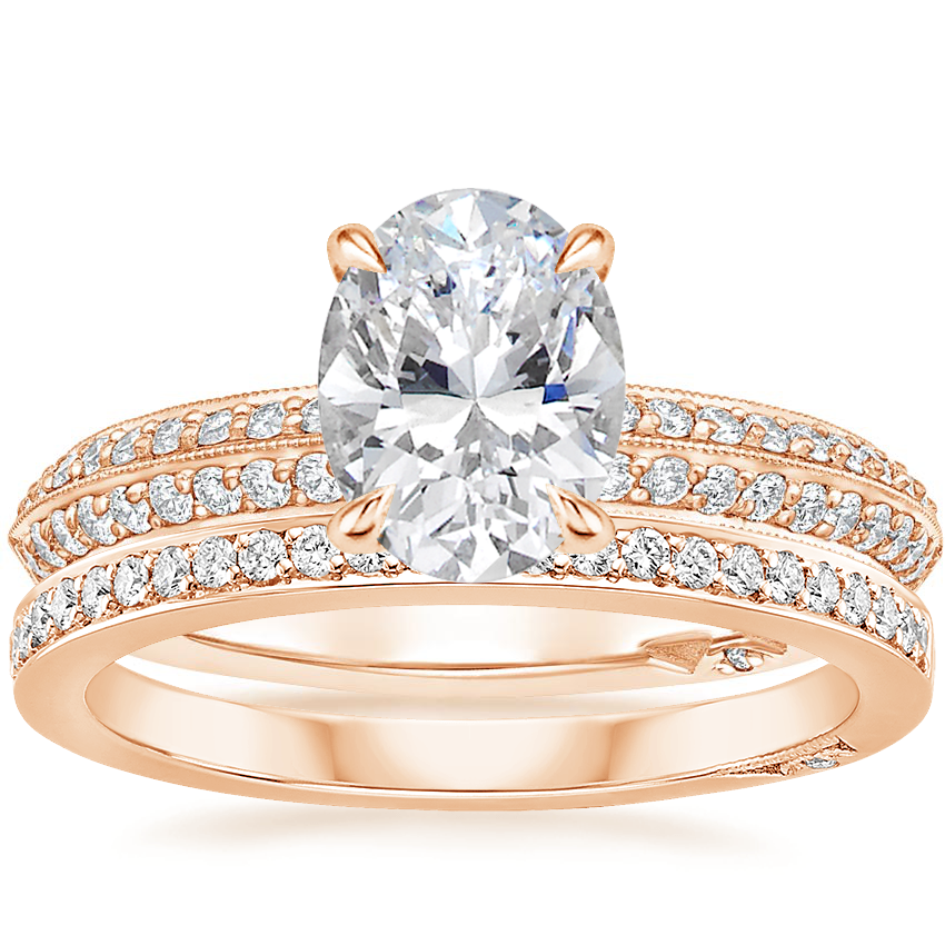 18K Rose Gold Tacori Sculpted Crescent Knife Edge Diamond Ring with Tacori Dantela Diamond Ring (1/8 ct. tw.)