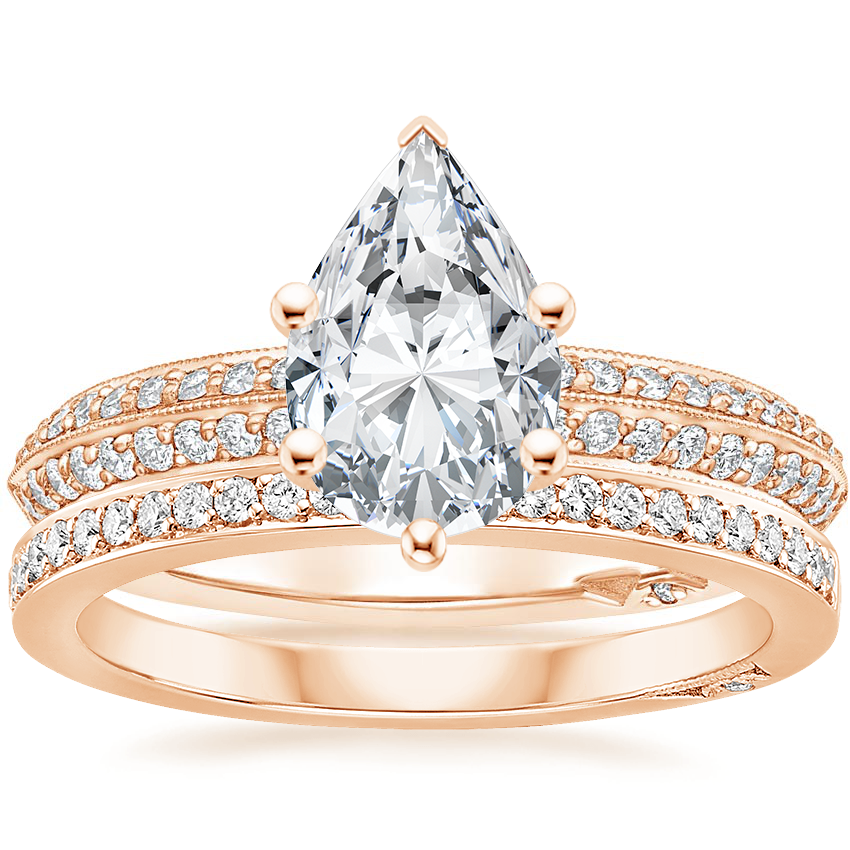 18K Rose Gold Tacori Sculpted Crescent Knife Edge Diamond Ring with Tacori Dantela Diamond Ring (1/8 ct. tw.)